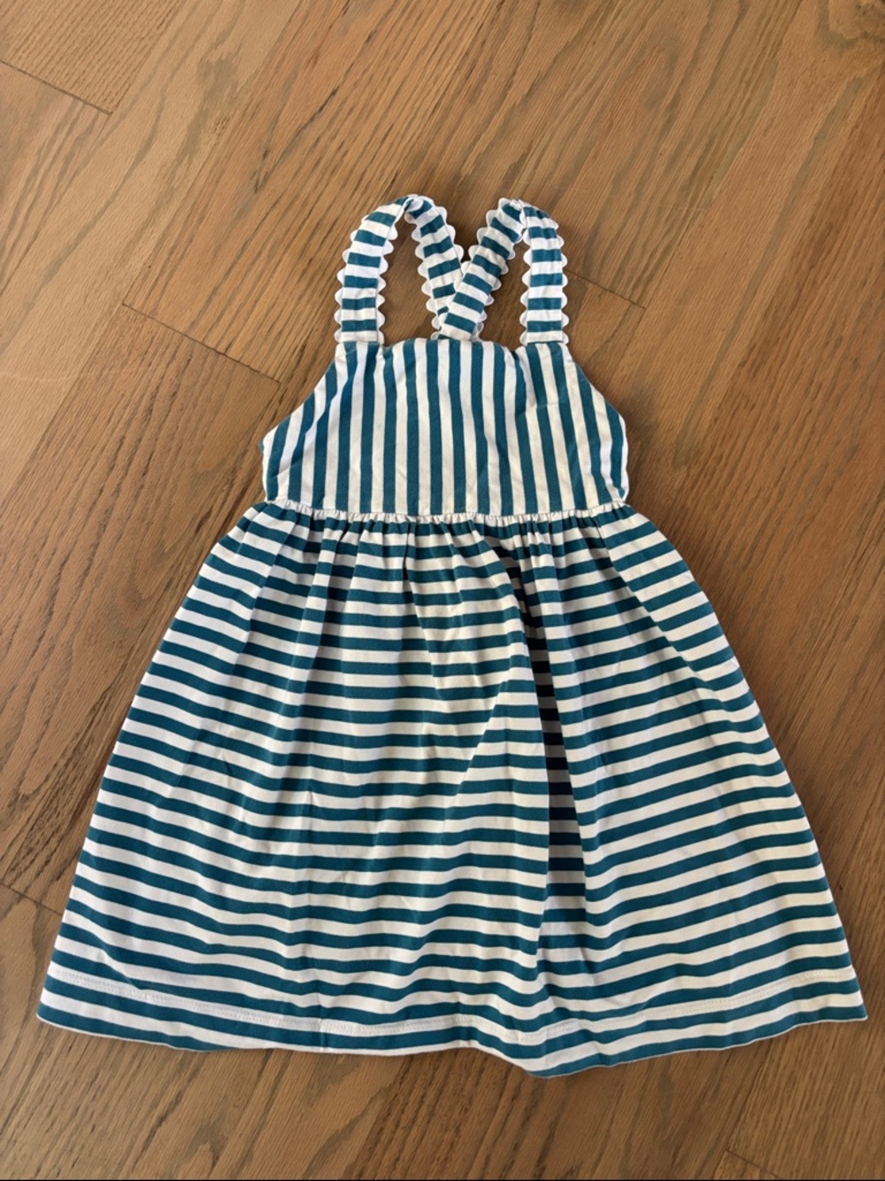 EUC Jacadi Striped Teal and White Sleeveless Dress, size 5 5Y